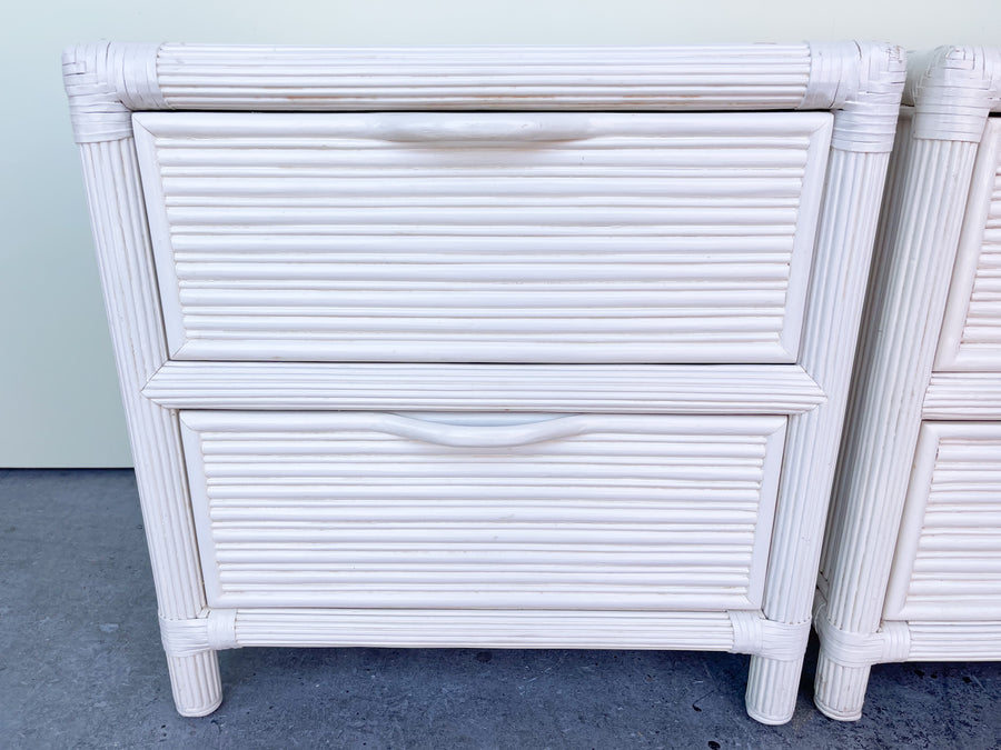 Pair of Pencil Reed Rattan Nightstands