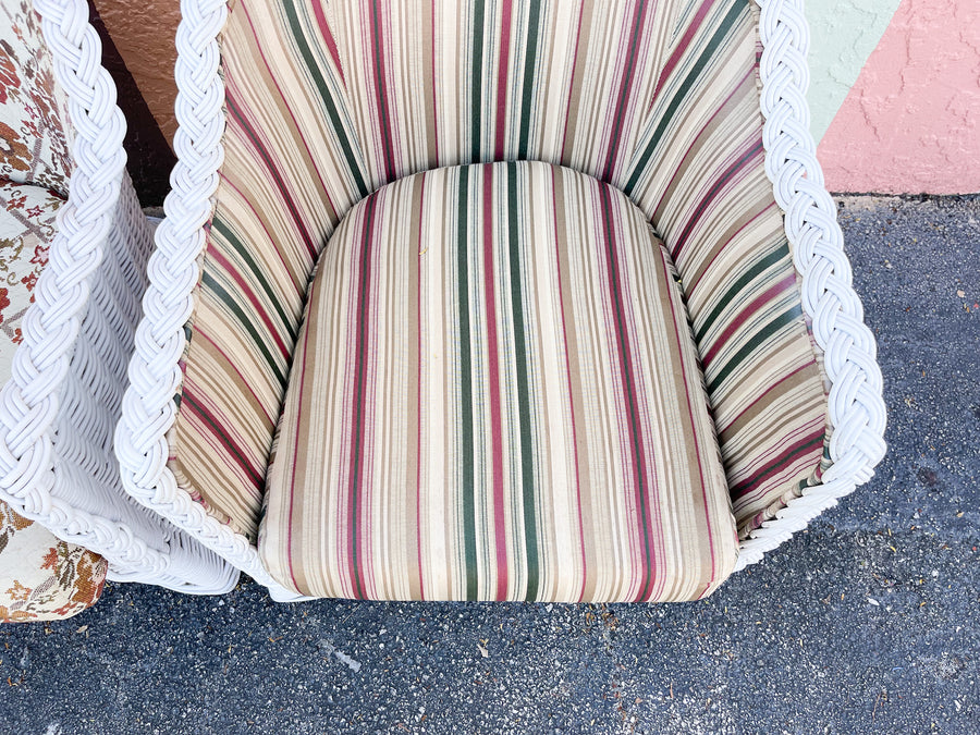 Pair of White Braided Rattan Chairs