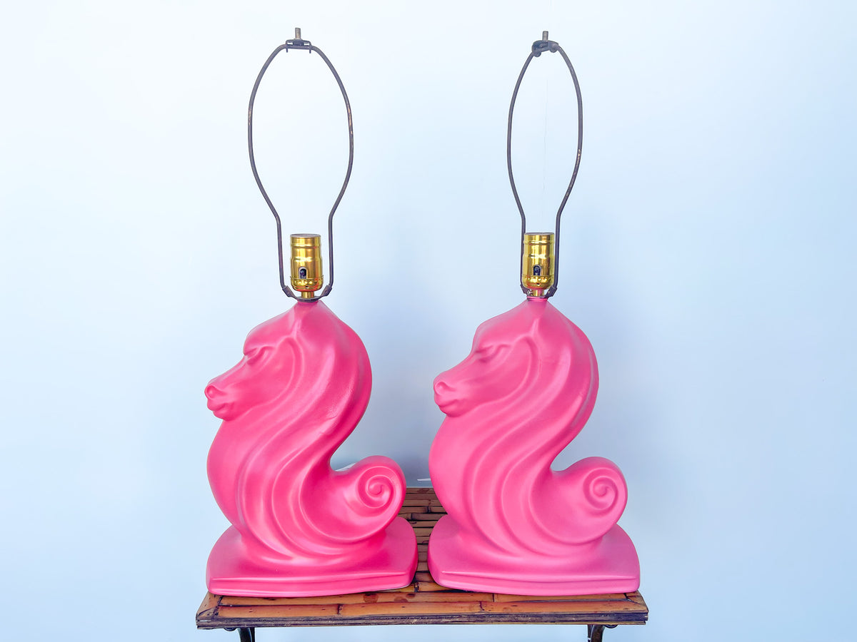 Pair of Red Seahorse Lamps