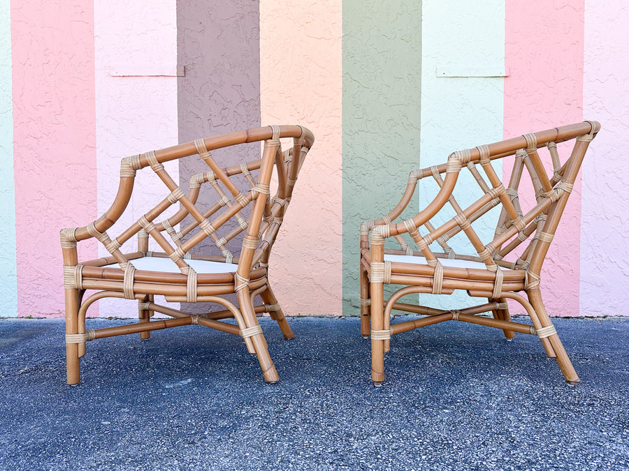 Pair of Chippendale Rattan Lounge Chairs
