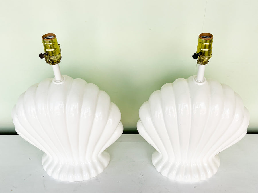 Pair of Ceramic Clam Shell Lamps