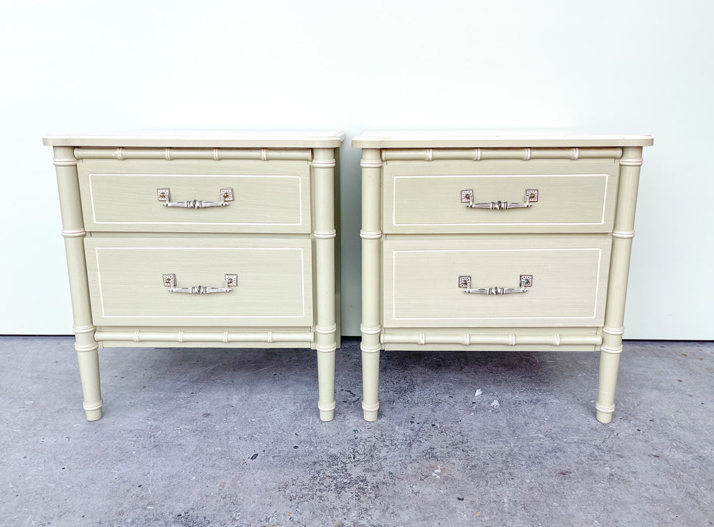 Pair of Seafoam Faux Bamboo Nightstands