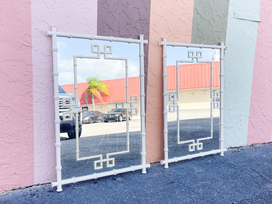 Pair of Faux Bamboo Greek Key Mirrors