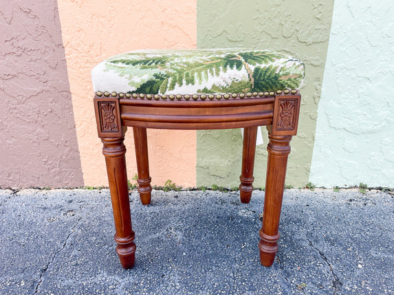 Green Palm Needlepoint Stool