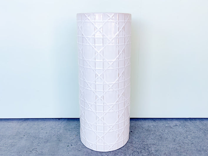 Large White Cane Ceramic Umbrella Stand