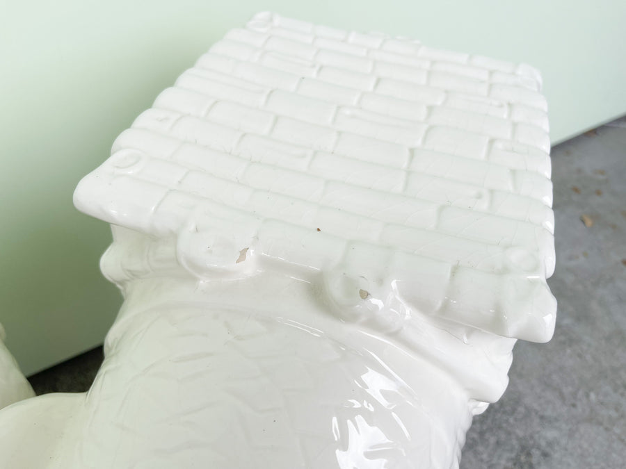 Pair of Modern White Ceramic Elephant Garden Seats