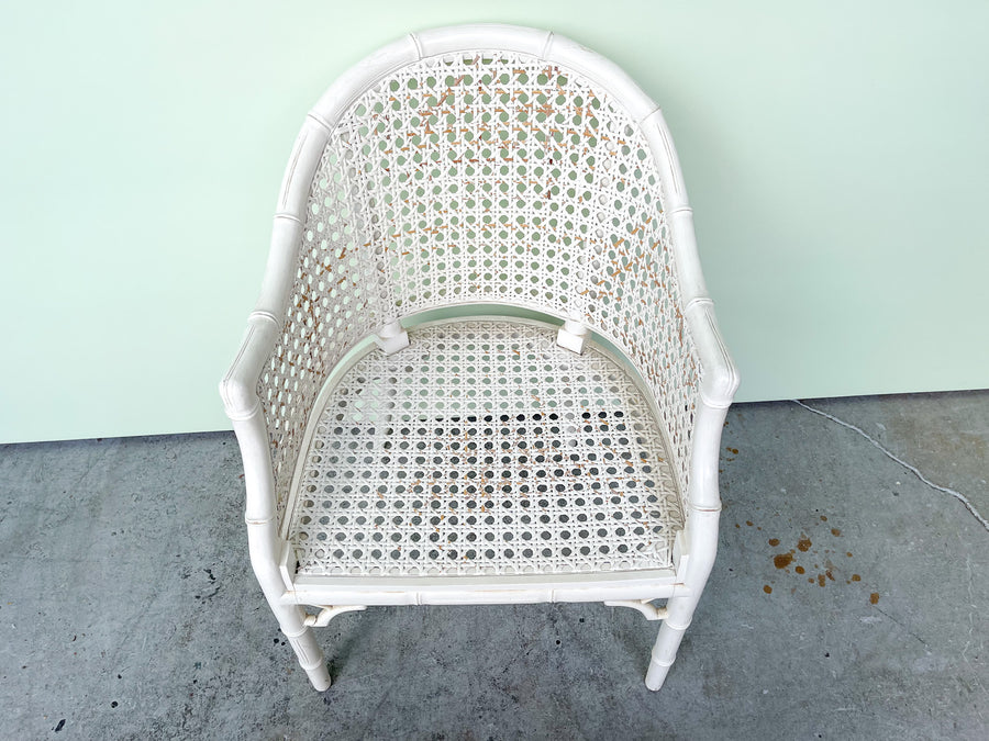 Pair of Faux Bamboo and Cane Barrel Chairs