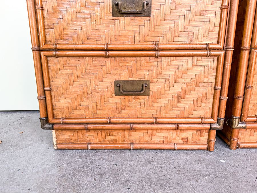 Pair of Island Style Woven Rattan Nightstands