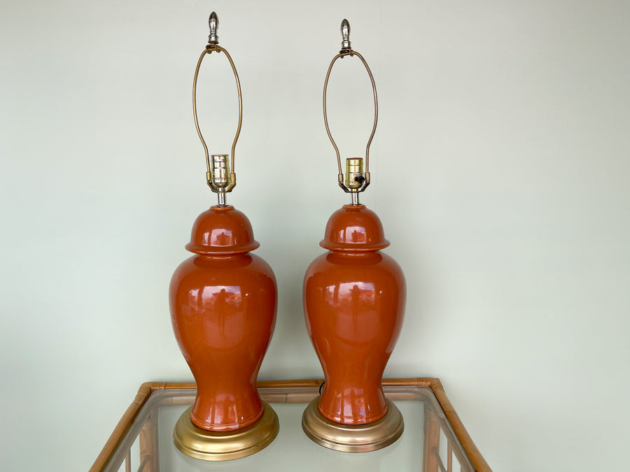 Pair of Ceramic Pumpkin Spice Ginger Jar Lamps