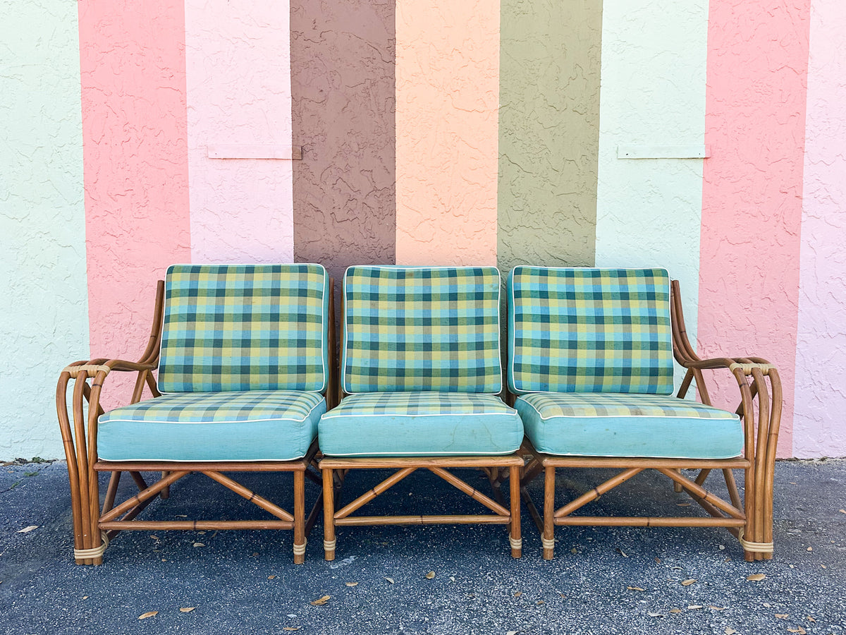 1940s Heywood Wakefield Three Piece Rattan Sofa