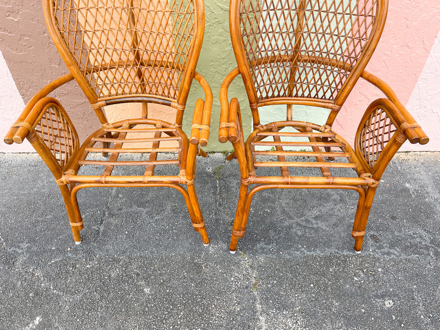 Pair of Coastal Rattan Balloon Back Chairs