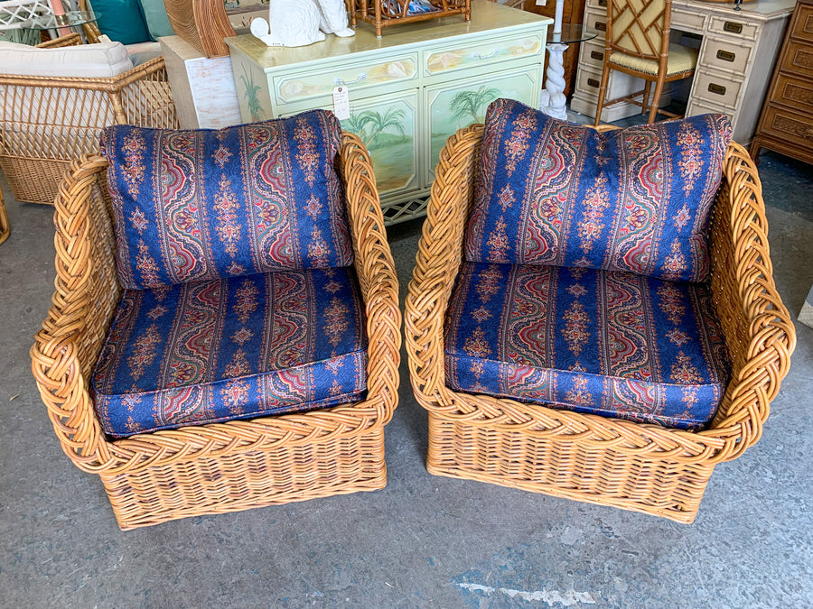 Pair of Wicker Works Rattan Lounge Chairs