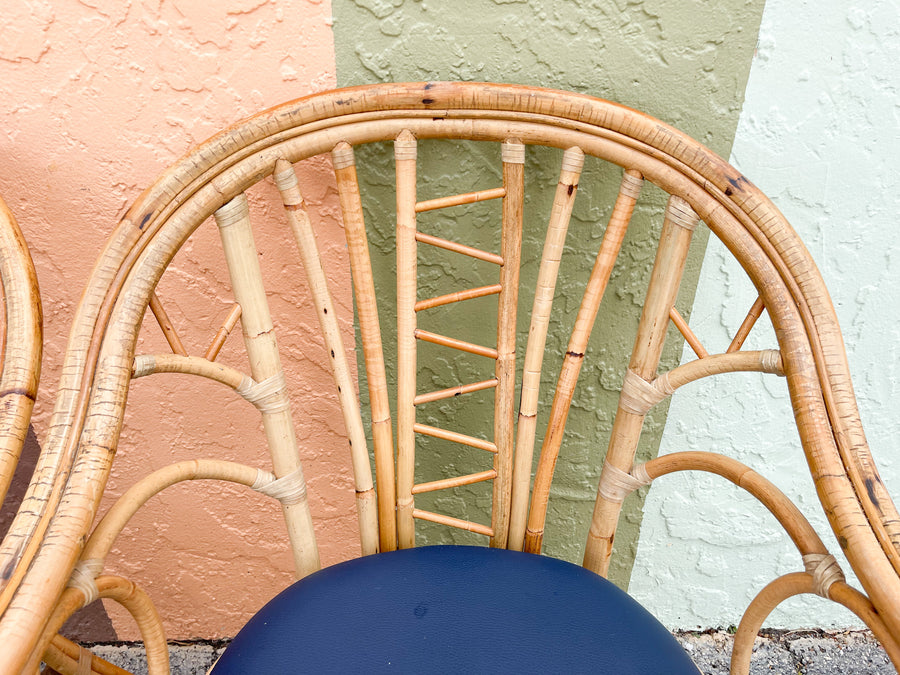 Pair of Coastal Rattan Arm Chairs