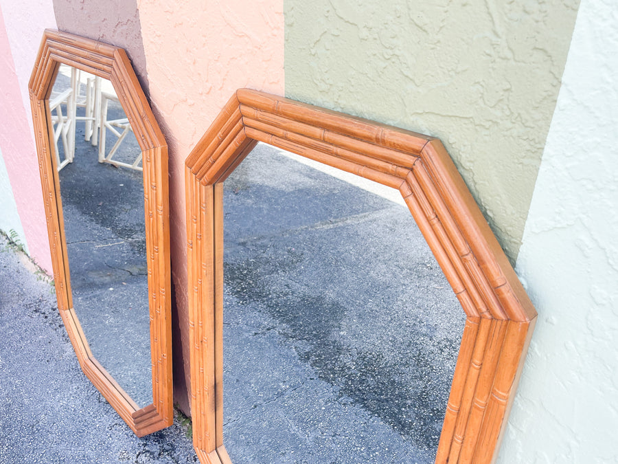 Pair of Natural Faux Bamboo Mirrors