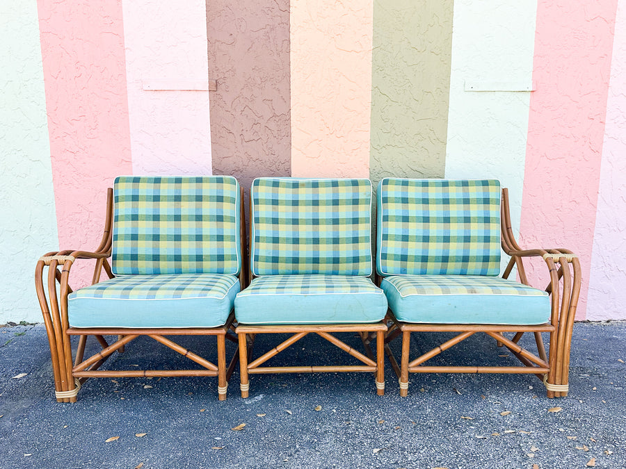 1940s Heywood Wakefield Three Piece Rattan Sofa