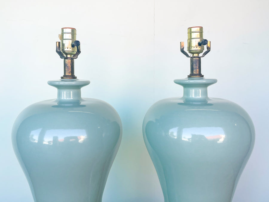 Pair of Seafoam Ceramic Lamps