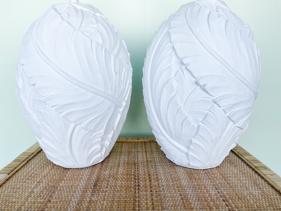 Pair of Plaster Palm Frond Lamps