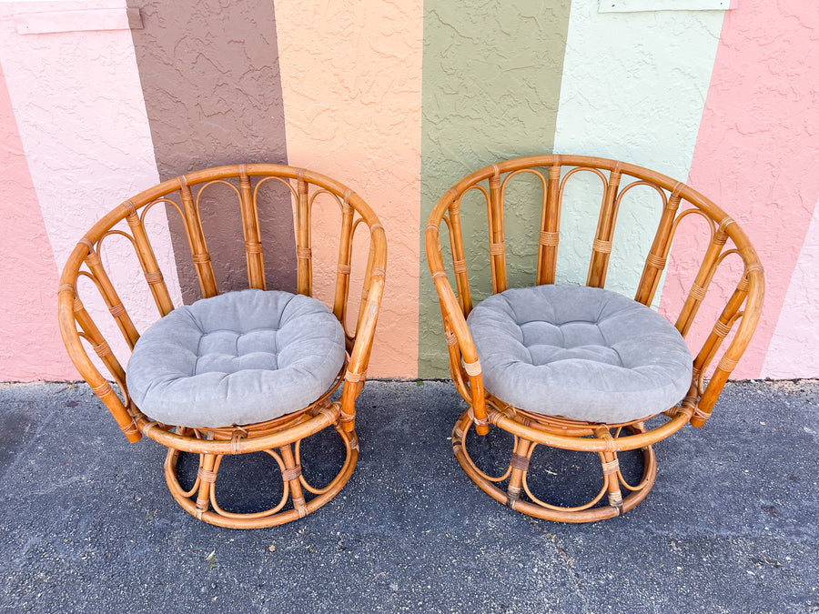 Pair of Cute Rattan Swivel Chairs