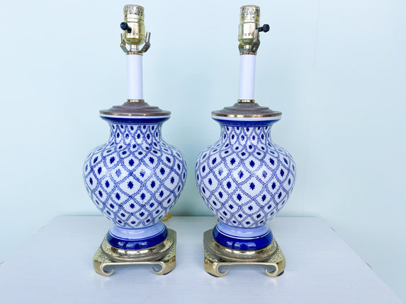 Pair of Cute Blue and White Lamps