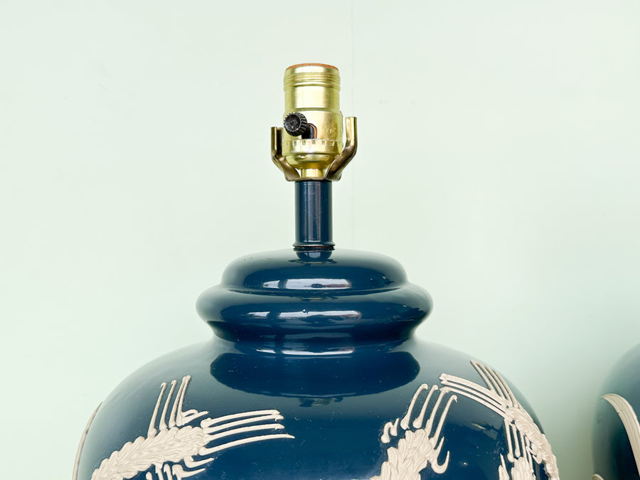 Pair of Sheaf of Wheat Navy Icing Lamps