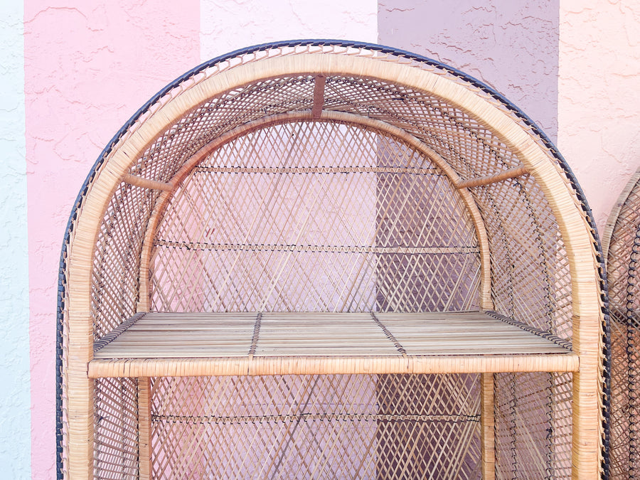 Pair of Coastal Buri Rattan Etageres
