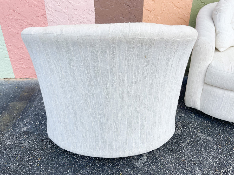 Pair of Winter White Upholstered Swivel Chairs