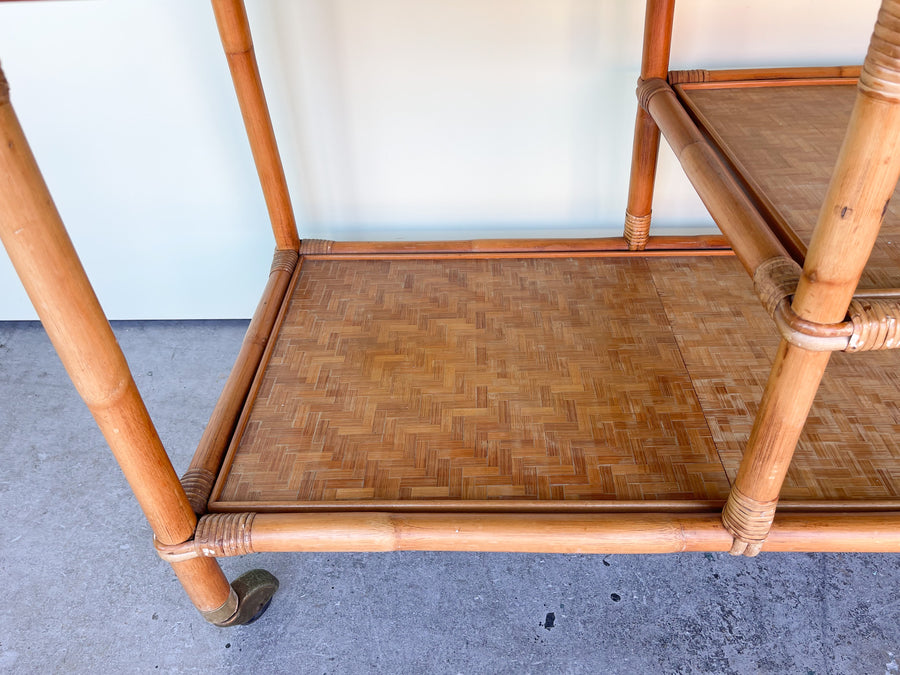 John Wisner for Ficks Reed Rattan Tile Top Cart