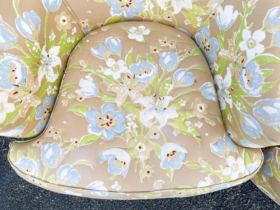 Pair of Granny Chic Upholstered Swivel Chairs