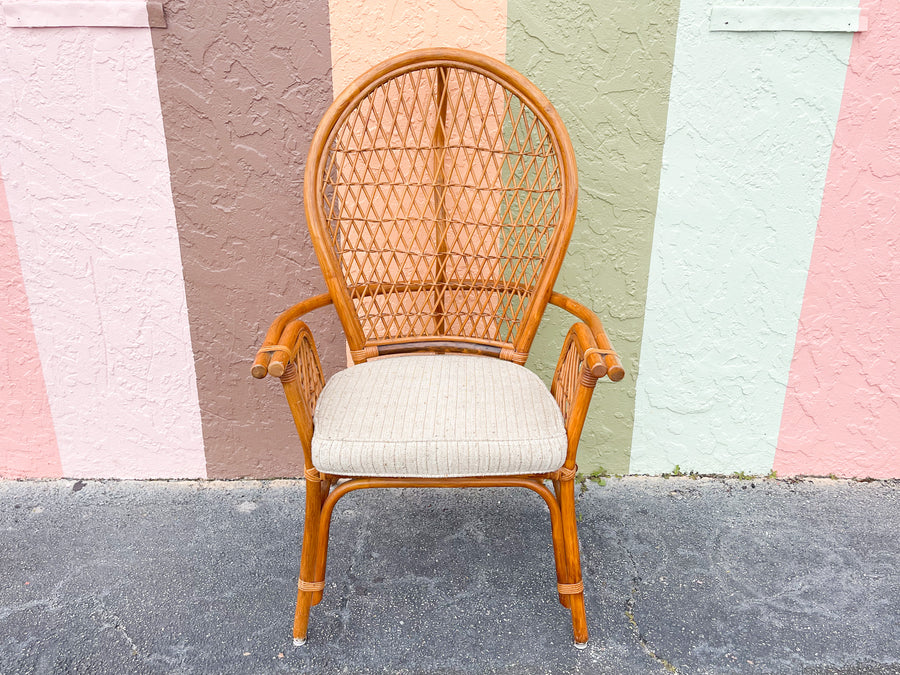 Pair of Coastal Rattan Balloon Back Chairs