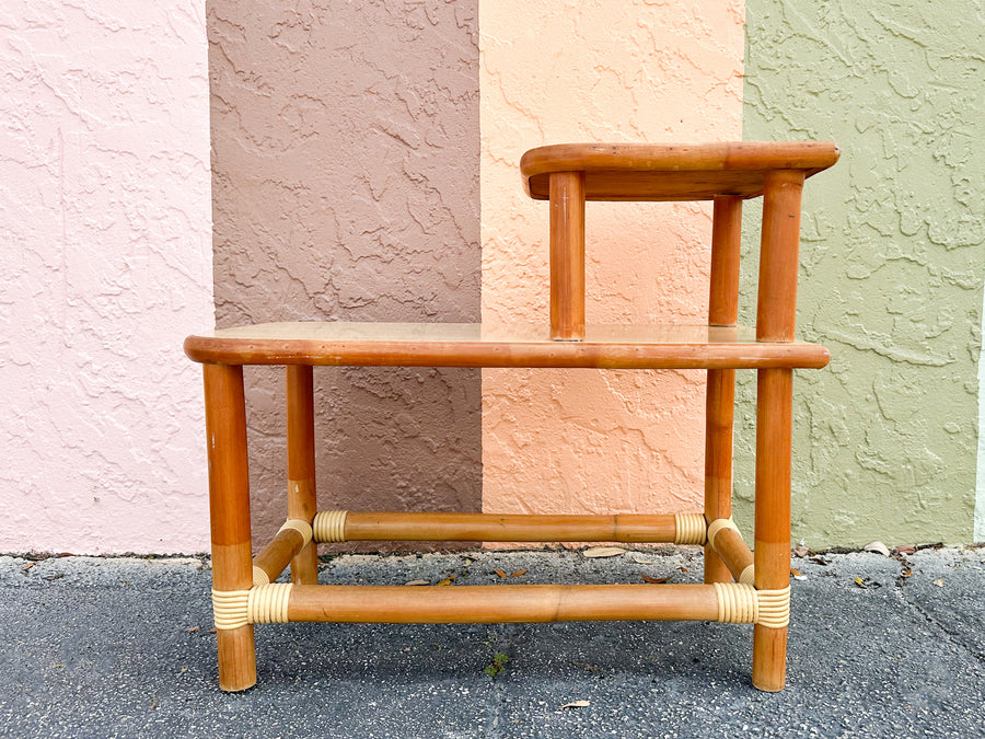 Two Tier Rattan Side Table with Laminate Top