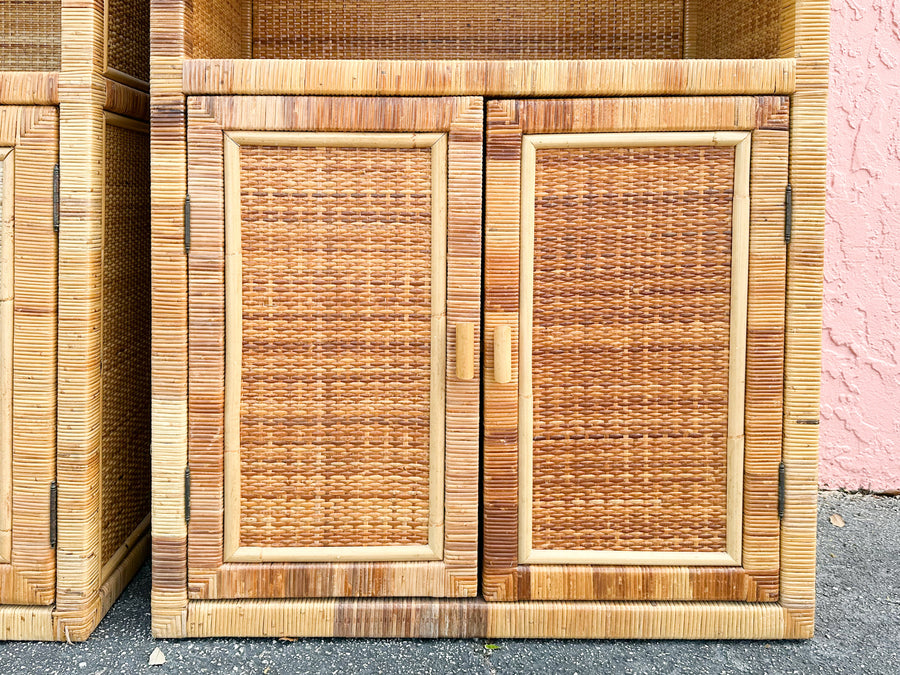 Pair of Rattan Wrapped Cabinets