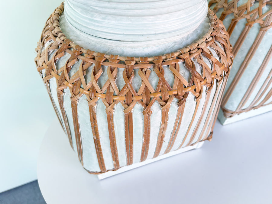 Pair of Rattan Wrapped Plaster Lamps