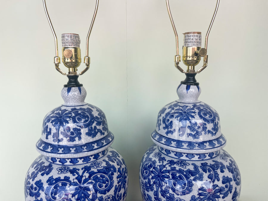 Pair of Blue and White Ginger Jar Lamps