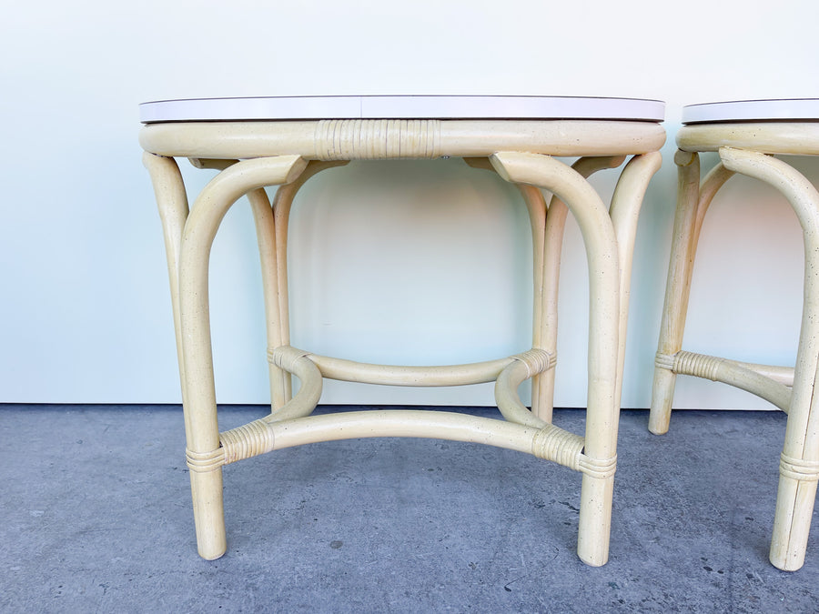 Pair of Oval Rattan Side Tables