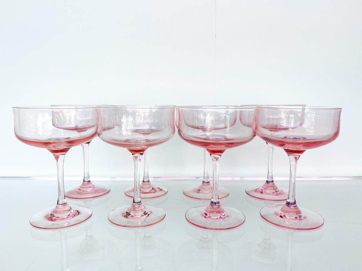 Set of Eight Pink Chic Champagne Coups
