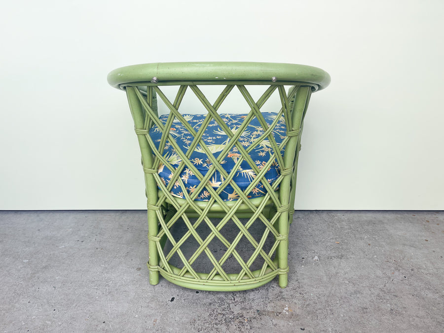 Pair of Ficks Reed Green Barrel Chairs