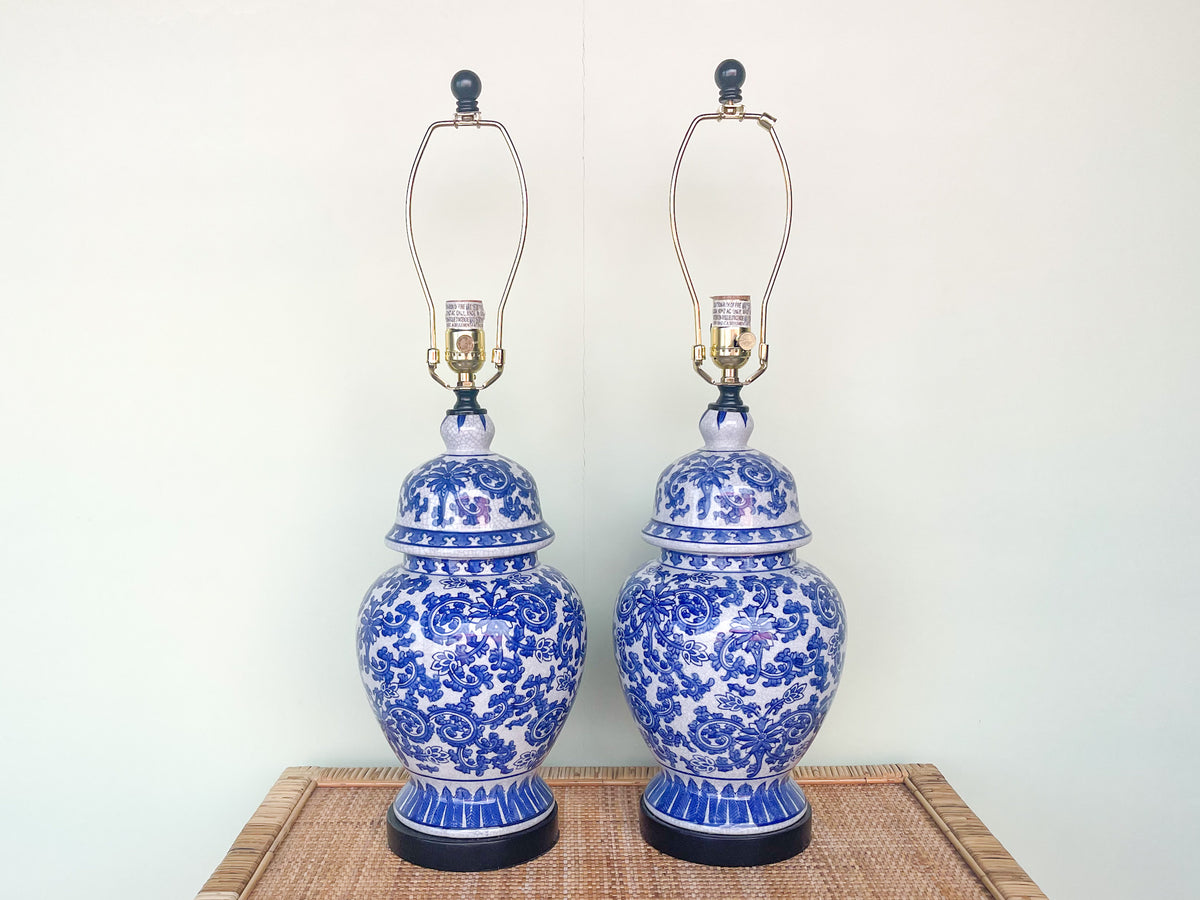 Pair of Blue and White Ginger Jar Lamps