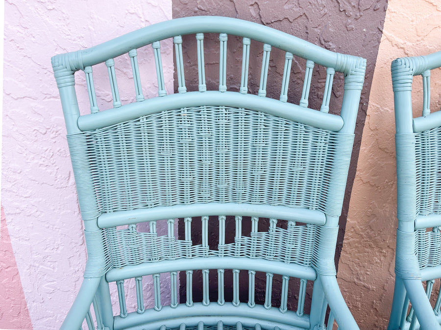 Pair of Seafoam Rattan Side Chairs