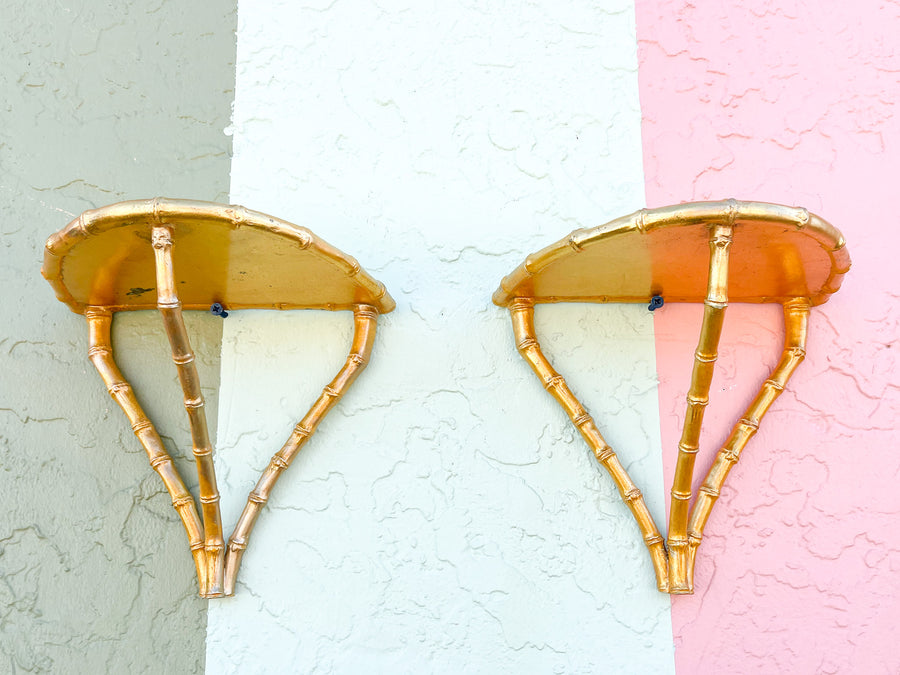Pair of Modern Faux Bamboo Wall Shelves