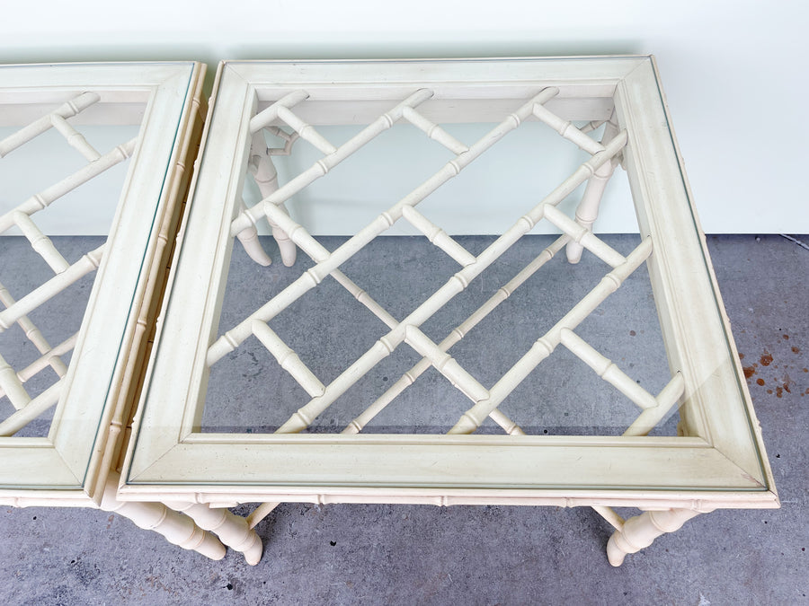 Pair of Faux Bamboo Chippendale Side Tables