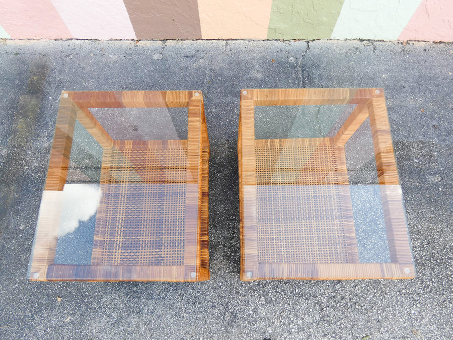 Pair of Rattan Wrapped Side Tables