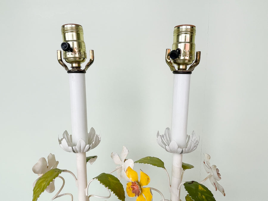 Pair of Tole Flower Lamps