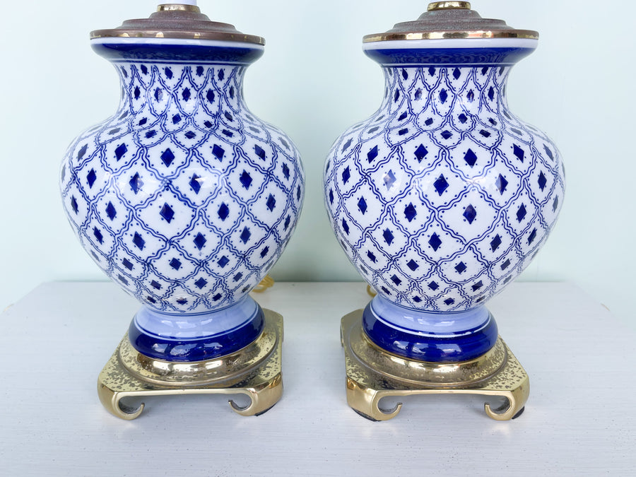 Pair of Cute Blue and White Lamps