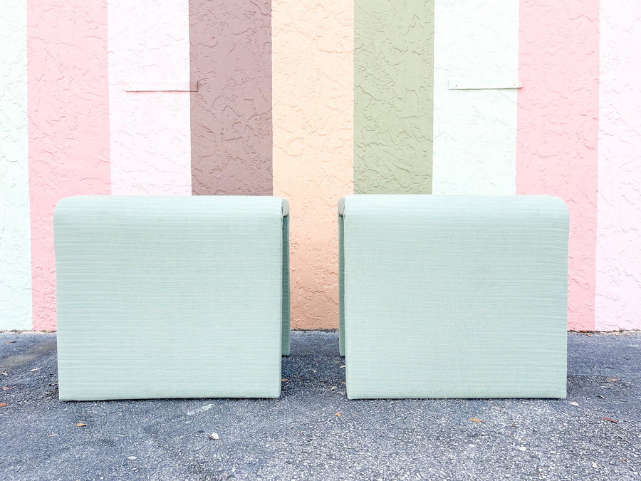 Warehouse Wednesday: Pair of Seafoam Upholstered Side Tables