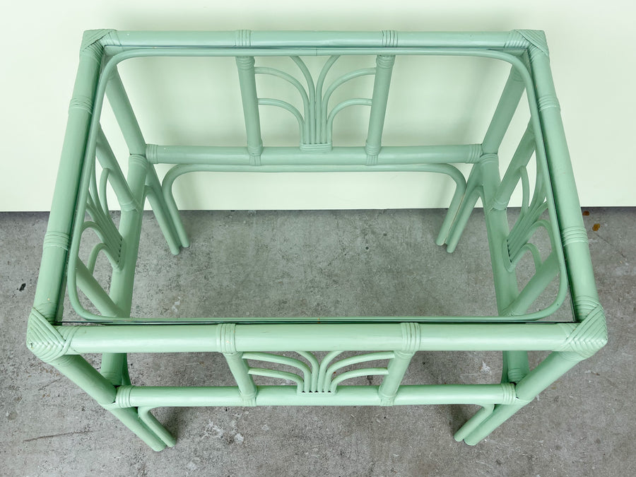 Pair of Sea Green Rattan End Tables