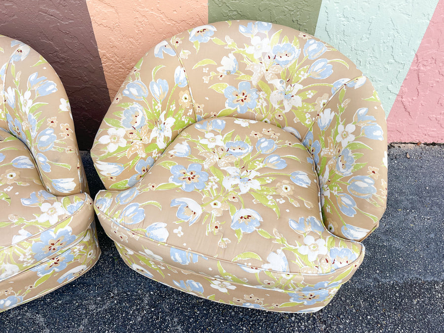 Pair of Granny Chic Upholstered Swivel Chairs