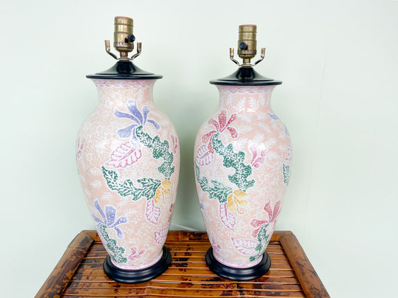 Pair of Tropical Ceramic Lamps