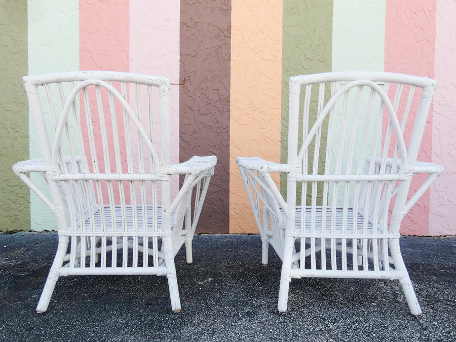 Pair of Stick Wicker Painted Lounge Chairs