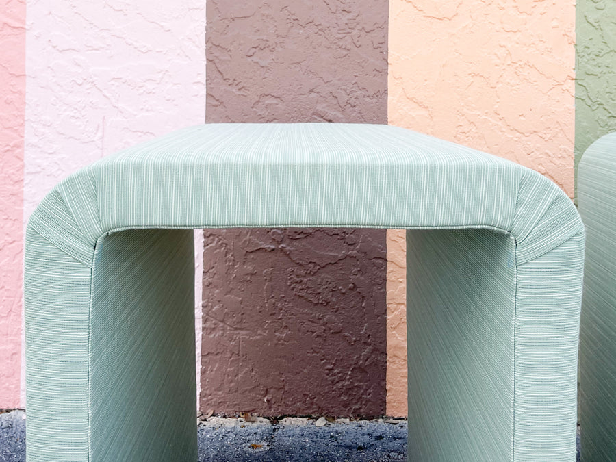 Warehouse Wednesday: Pair of Seafoam Upholstered Side Tables