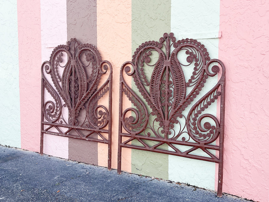 Pair of Fiddlehead Wicker Twin Headboards